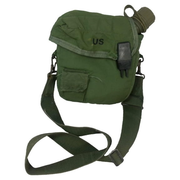 2 Qt OD Canteen & Cover Set - US Military Surplus - Olive Drab Water Bottle with Strap - Durable Cordura Fabric - Hiking, Camping, Outdoors Green