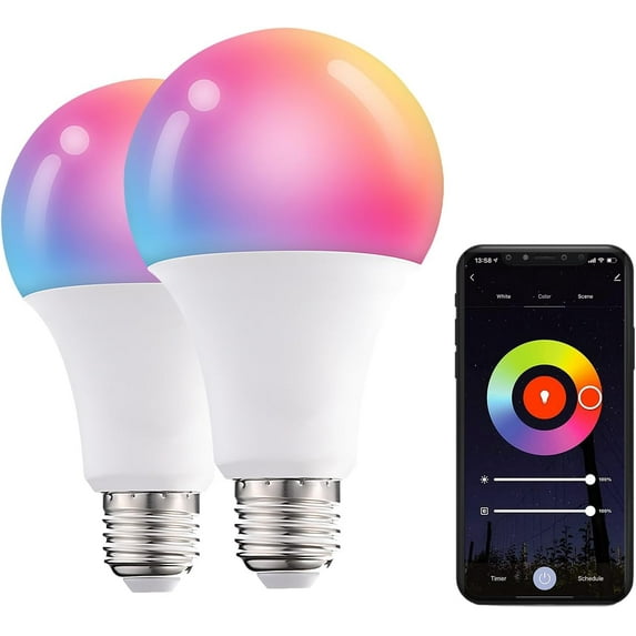 (2 Qty) 10W LED Smart Light Bulb, Alexa Compatible Echo Light Bulb, Tuya Smart Life App, Music Mode, Brightness Adjustment, RGB Color Changing light bulb, Smart Indoor Bulbs That Work with Alexa