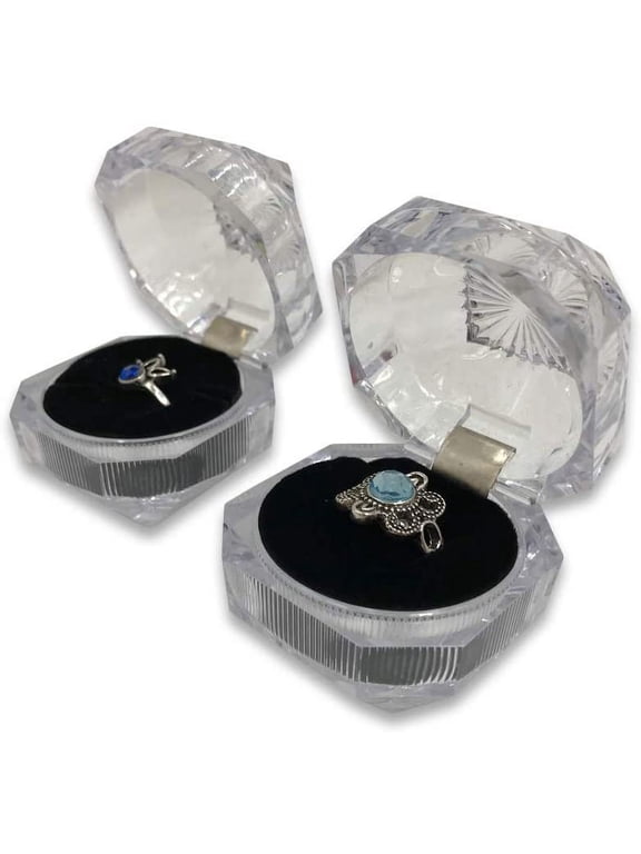 2 Qty - Single Ring Acrylic Display Jewelry Box w/ Black foam cushion - For gift / sales / display / travel / storage