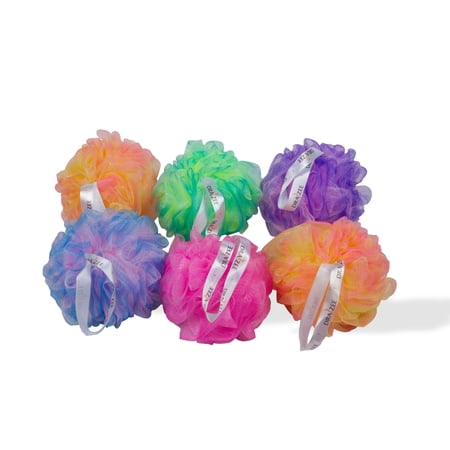 (2 -Qty) Six 5 Exfoliating Tri-Colored Mesh Pouf Shower Sponges Pack (50 grams) by Draizee