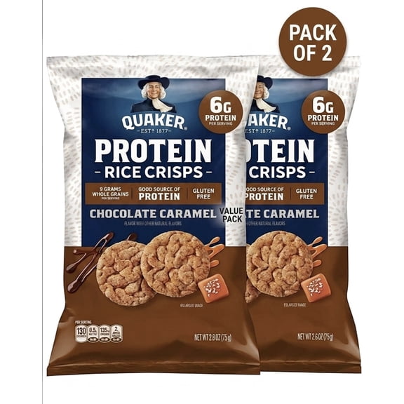 2 - Quaker Protein Chocolate Caramel Rice Crisps, Gluten Free, 2.6 oz (2 Pack)