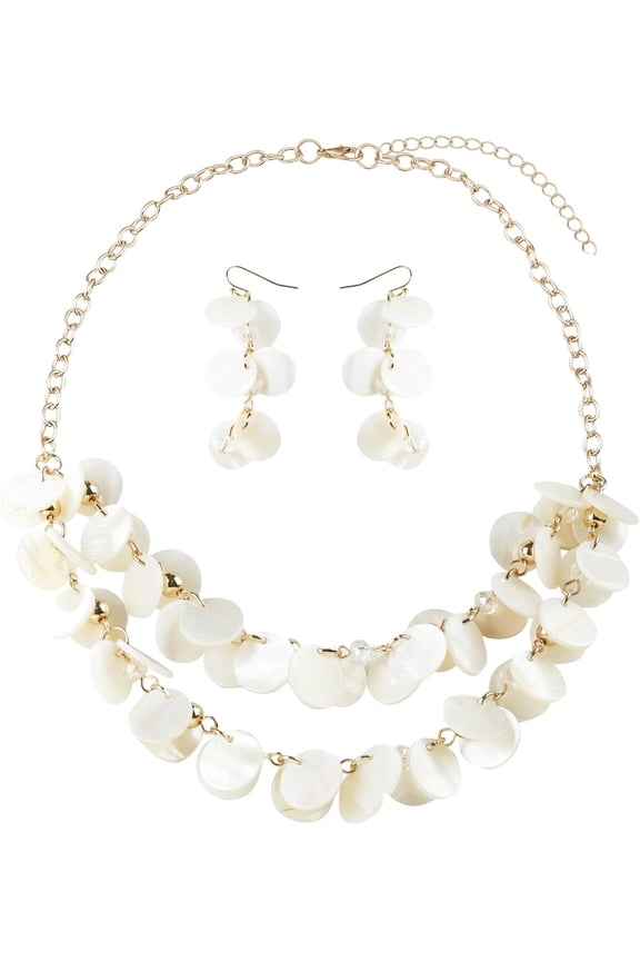 2 Quality Layer Shell Statement Collar Necklace and Earring Set for Women, Handmade Jewelry Set for Women's Party[s447]