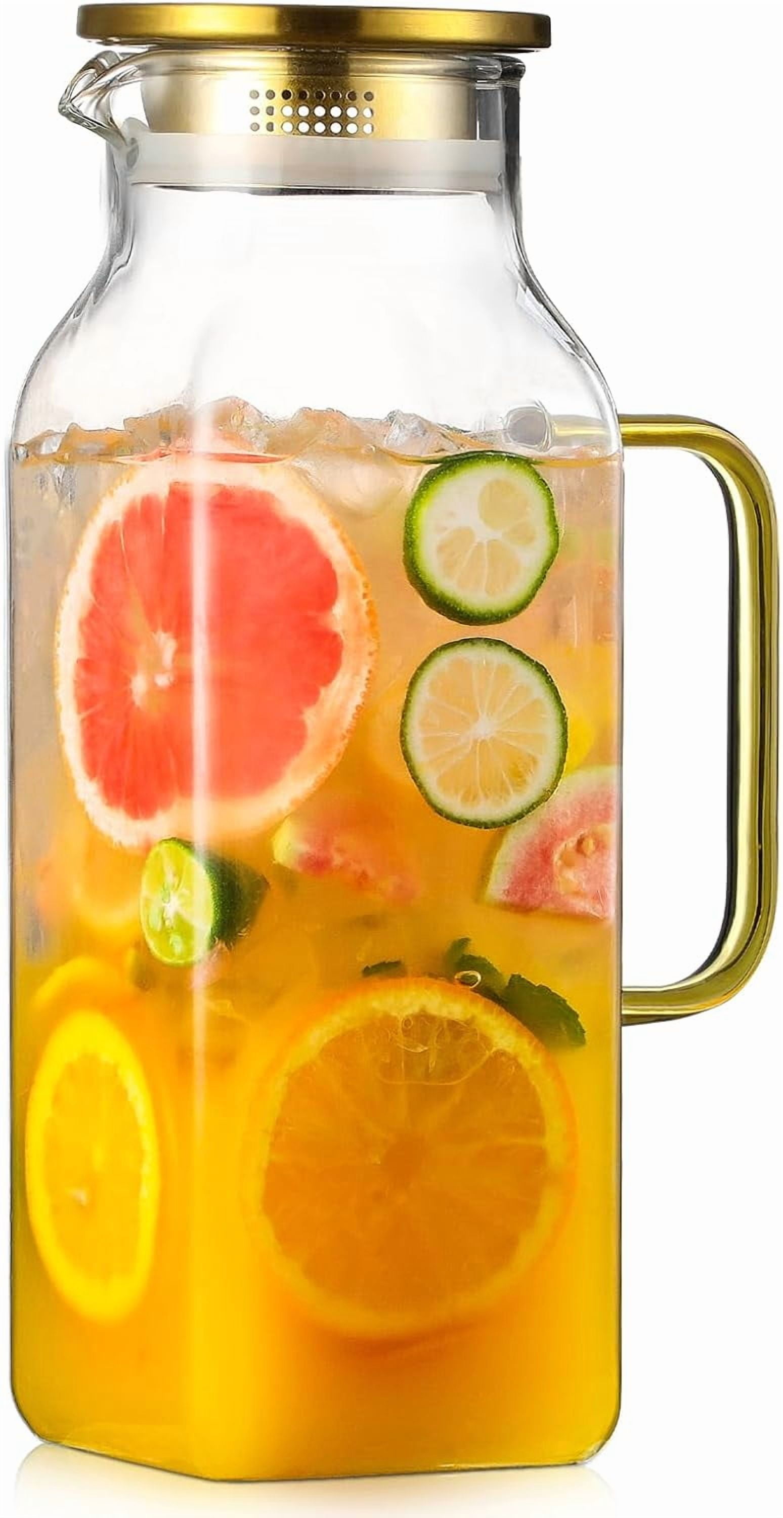 2 Quart (2 Liter 68 oz) Square Glass Pitcher with Lid and Spout, Durable Borosilicate Glass Carafe with Handle for Fridge, Hot & Cold Drinks, Large Jug for Iced Tea, Coffee, Juice, Beverage