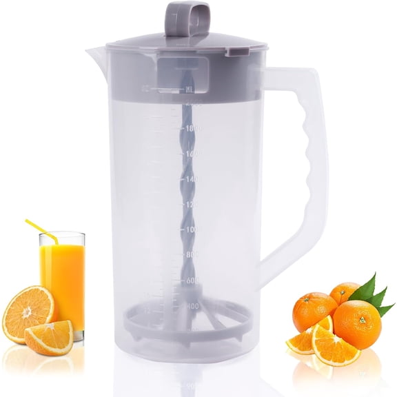 2 Quart/64oz Mixing Pitcher with Adjustable Plunger & Lid - BPA-Free, Leakproof Drink Container for Juice, Formula, Tea Wide Mouth, Easy Clean, Vortex Technolog