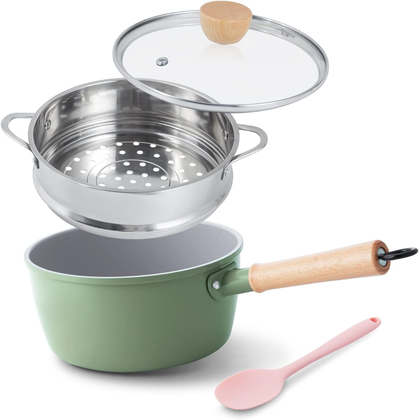 2-Quart Ceramic Nonstick Sauce Pan with Lid and Steamer Insert ...