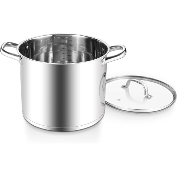 2 Quart Cooking Stock Pot, Large Stainless Steel Pot for Canning Simmering Stewing, Heavy Duty Cookware with Tri-ply Base for Induction Gas Stoves, Soup Pots with Glass Lid, Dishwasher Safe