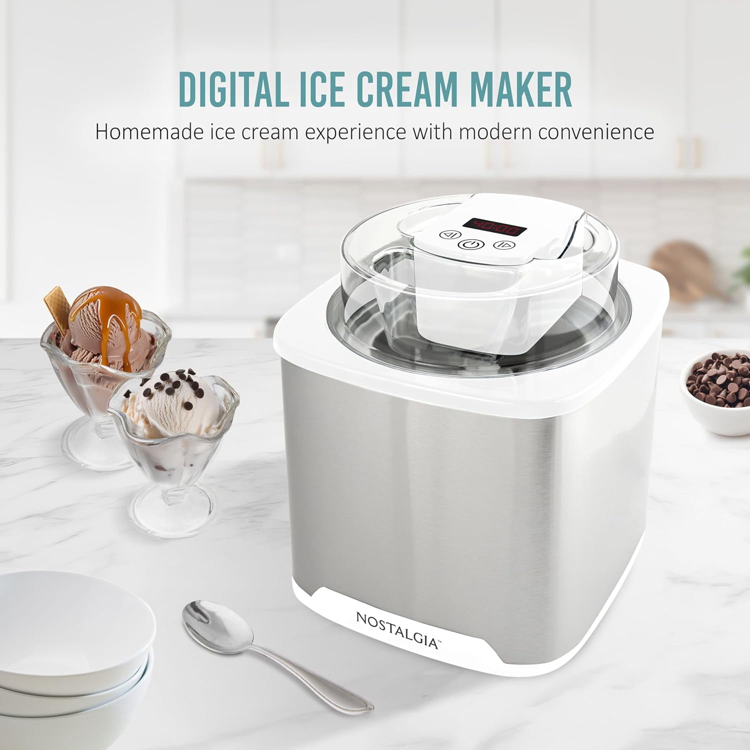 2-Quart Electric Ice  Maker with Digital Controls and Mix-In Chute for Homemade Gelato Sorbet