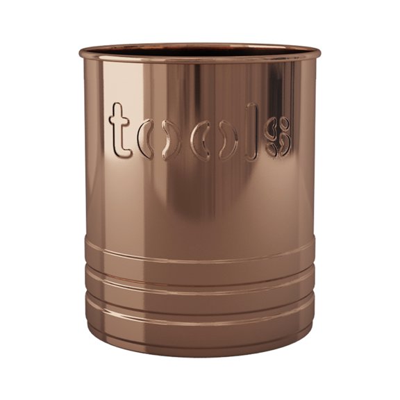 2 Quart Embossed "TOOLS" Utensil Holder, Copper Finish Stainless Steel Kitchen Countertop Caddy for Cooking Spoons, Forks & Kitchen Gadgets Storage