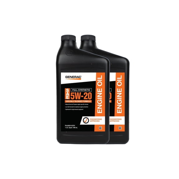 Generac Full Synthetic 2 Quart 5-20w Full Synthetic Motor Oil | Outstanding Viscosity Stability, Superior Engine Protection, Reduces Friction, Prevents Sludge | Extended Engine Life| API SN Certified