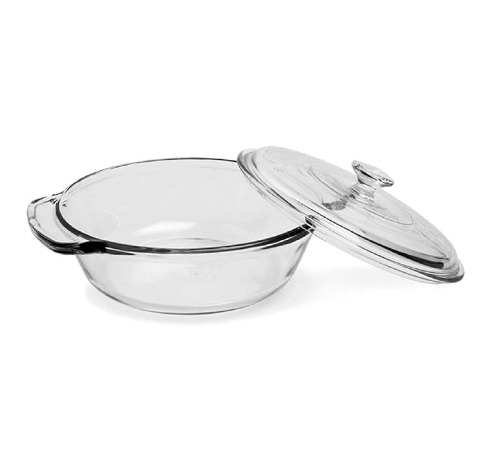 2 Quart Glass Casserole Dish, Clear - Oven Basics Bakeware with Lid, Easy Grip Handles, USA Made