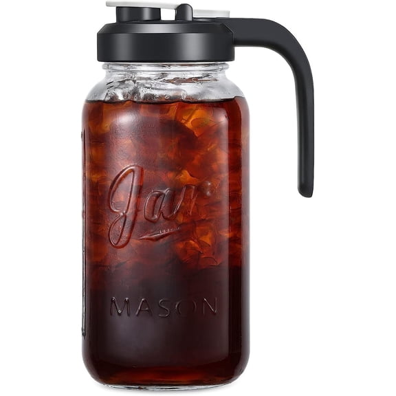 2 Quart Glass Pitcher with Lid - Airtight & Leakproof Mason Jar Filter Lid, Wide Mouth Jar, Heavy Duty Container for Water, Juice, Milk, Tea, Iced Coffee, and Drinks