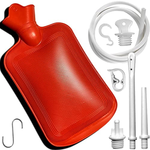2 Quart Home Enema Bag Kit with Hose Tips and Water Flow Clamp - Colon Cleansing Enema Bag (Red)