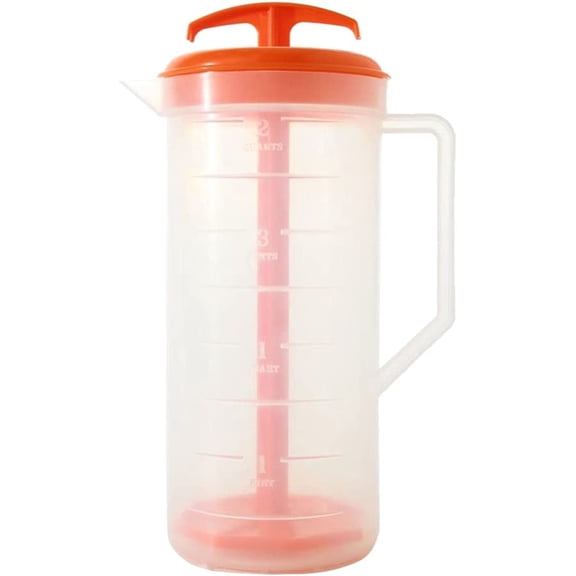 2-Quart Orange Mixing Pitcher with Plunger  BPA-Free Plastic Mixing Jug for Juice, Milk, Tea, Shakes, and More  Dishwasher-Safe, Spill-Proof Lid, Smart Stirring Design