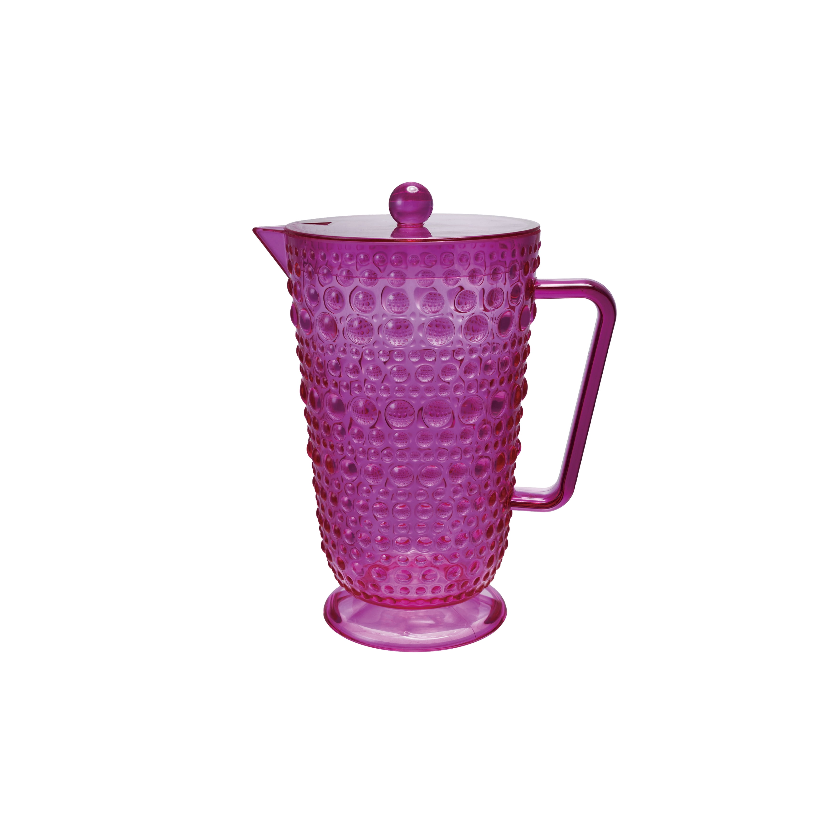 Creative Co-Op 2-Quart Acrylic Footed Pitcher with Lid and Raised Dots, Fuchsia Color