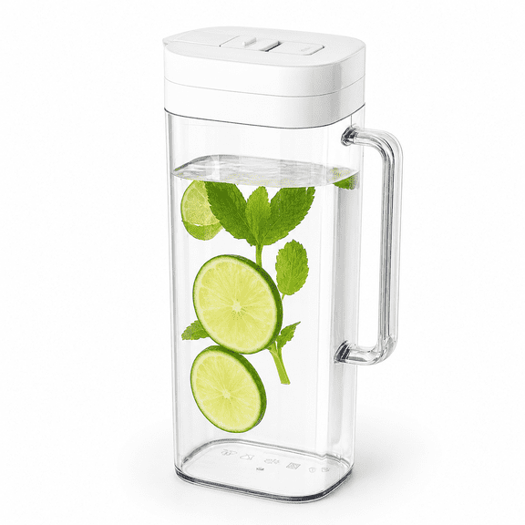 2 Quart Plastic Drink Pitcher with Lid, White, Fridge Storage