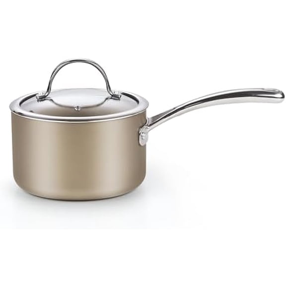 2-Quart Saucepan Hard Anodized Ceramic Nonstick with Glass Lid, Classic Small Cooking Sauce pot Mini Milk Pan, Induction Compatible, Bronze
