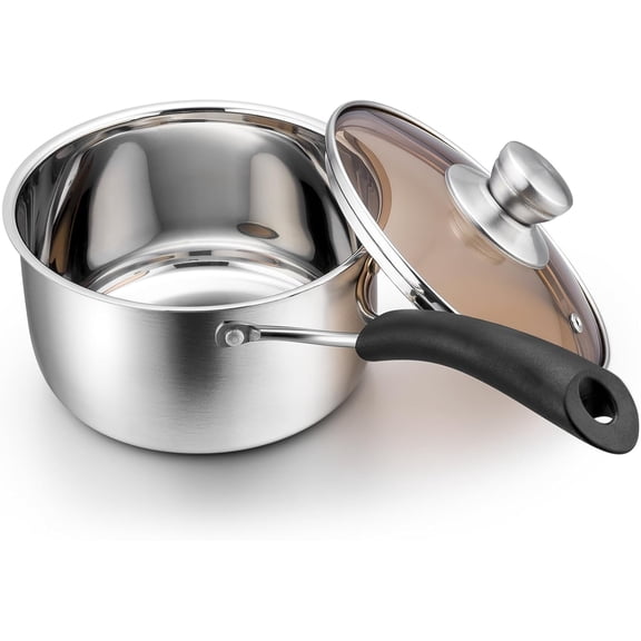 2 Quart Saucepan Small Pot, Stainless Steel Saucepan with Lid, Small Sauce Pan for Home Kitchen Restaurant Cooking, Visible Glass lid & Bakelite Heat-Proof Handles,Dishwasher Safe, 1 Pc