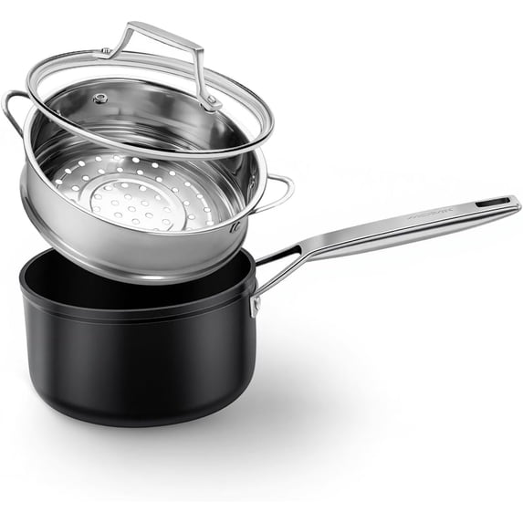 2 Quart Saucepan with lid, Small Saucepan with Steamer Non stick ...