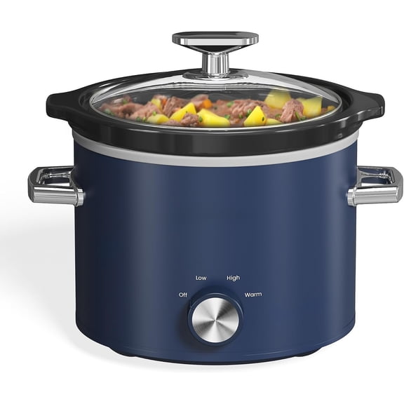 2 Quart Slow Cooker, Small Slow Cooker with Removable Ceramic Pot, Warmer with 3 Heating Settings & Dishwasher Safe Glass Lid, Blue