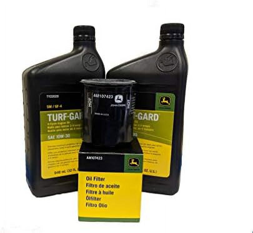 2 Quarts Deere TurfGard SAE 10W30 Oil Plus AM107423 Filter. Fits Many