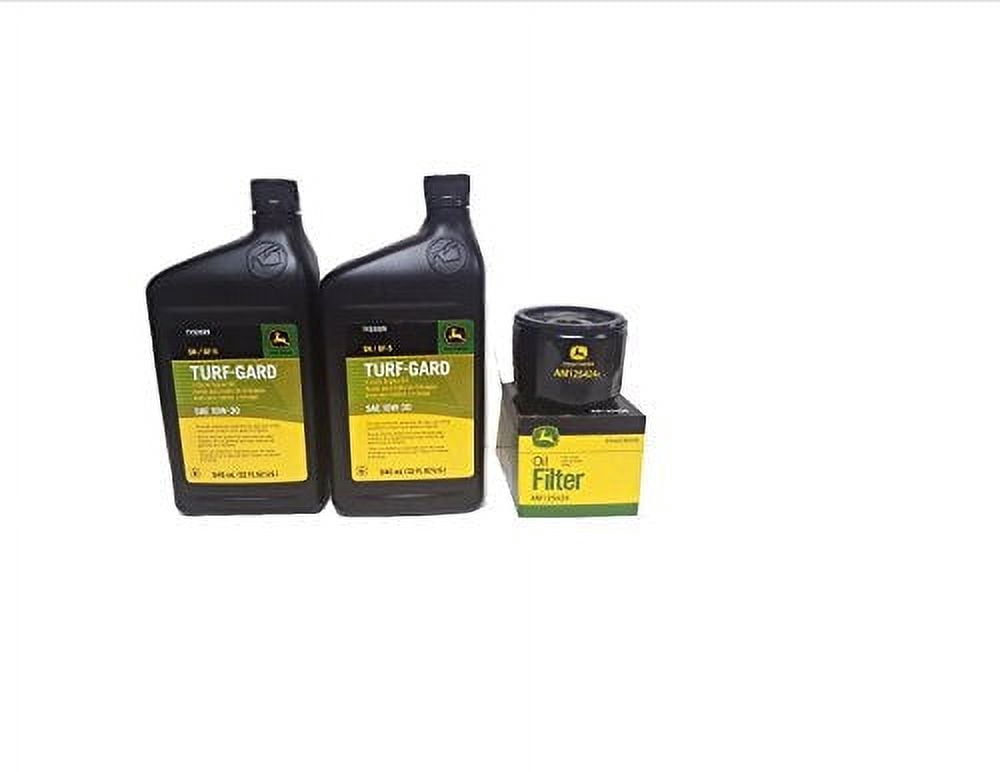 John Deere 2 Quarts TurfGard SAE 10W30 Oil and AM125424 Filter for Lawn Mower Engine Change