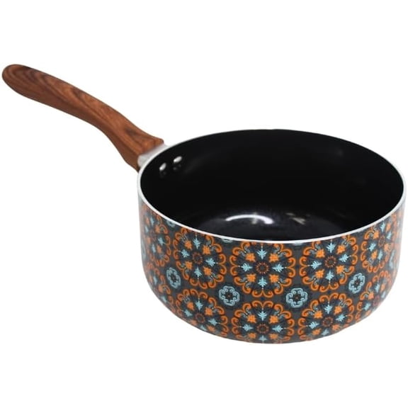 2 Quarts Talavera Nonstick Saucepan with Wood Look Handle, Ceramic Coated
