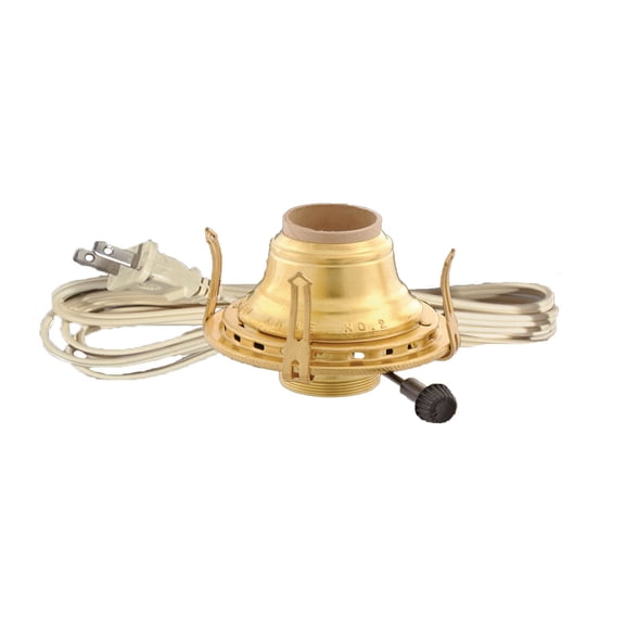 B&P Lamp® Solid Brass #2 Queen Electrified Burner With Brown Cord