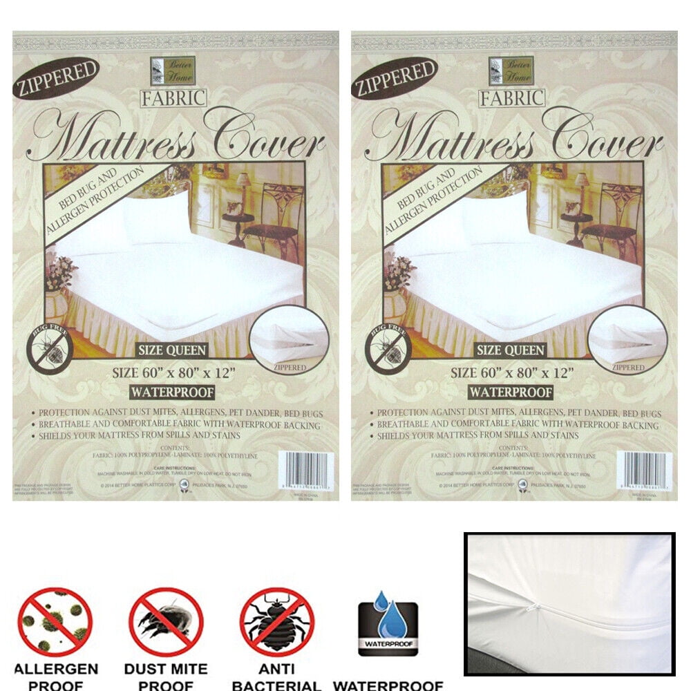 2 Queen Size Zippered Mattress Cover Waterproof Bed Bug Dust Mite ...