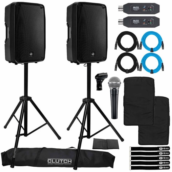 (2) RCF HDM 45-A Active 2200W 2-way RDNet 15" Powered Speakers with Vocal Microphone Package
