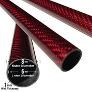2 RED-Carbon Fiber - Kevlar Tubes - 8mm x 6mm x 500mm - 3K Roll Wrapped 100% Carbon Fiber Tube Glossy Surface 2 Tubes