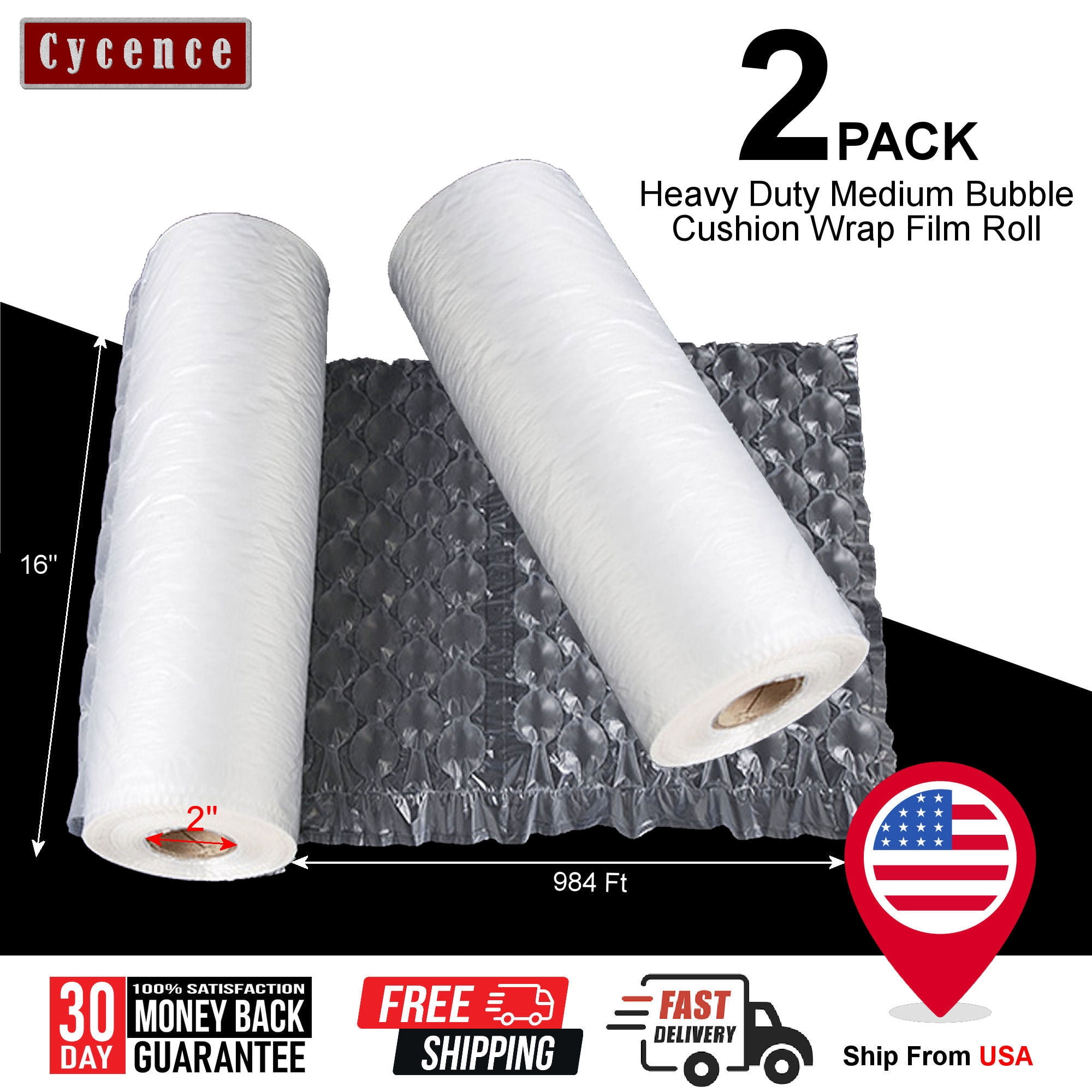 [2 ROLLS] Cycence Air Cushion Film 16" x 12" x 984 Ft/Roll Air
