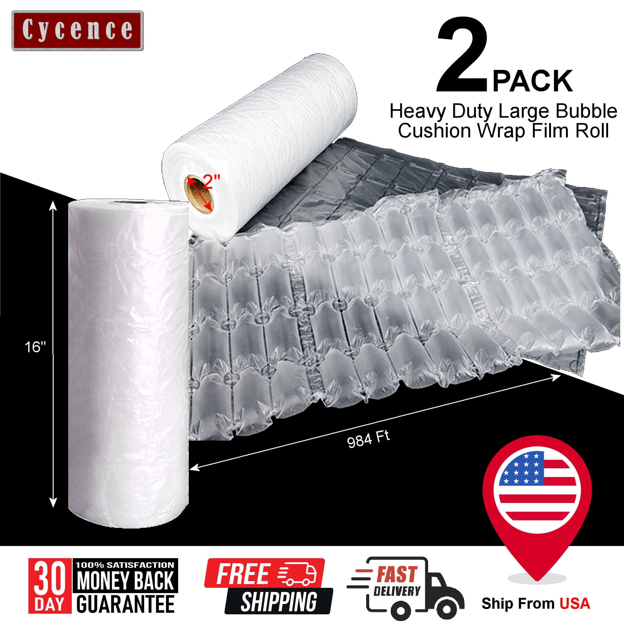 [2 ROLLS] Cycence Air Cushion Film 16" x 12" x 984 Ft/Roll Air