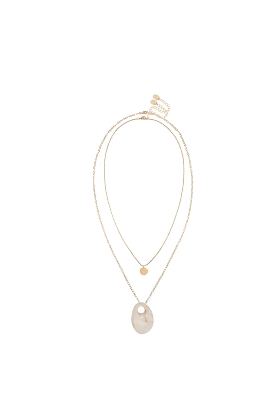 Womens Gold-Tone Double Layer Disc and Resin Pendant Necklace