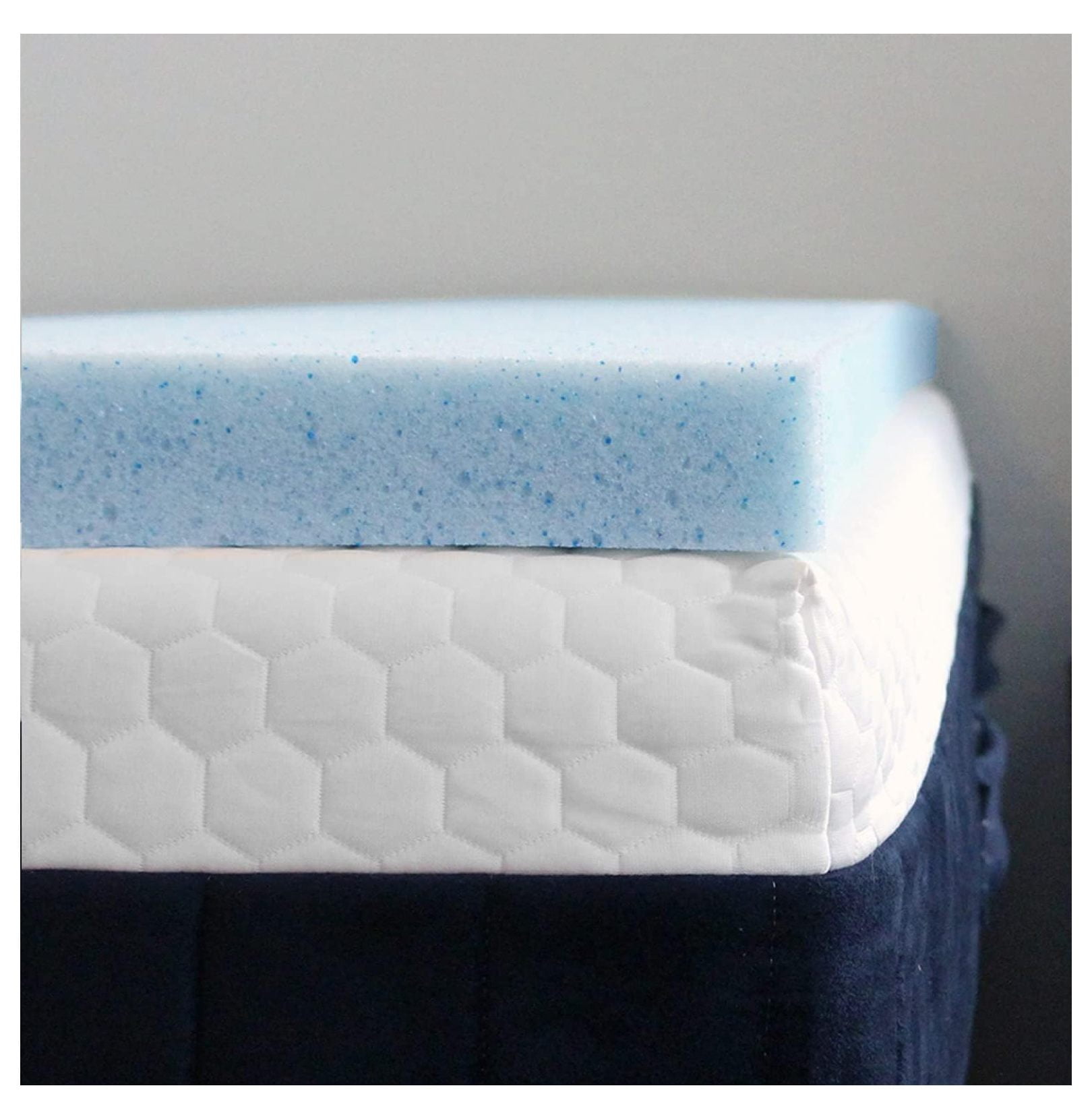 2 '' RV Gel Memory Foam Mattress Topper, Queen Short (60x75), Blue