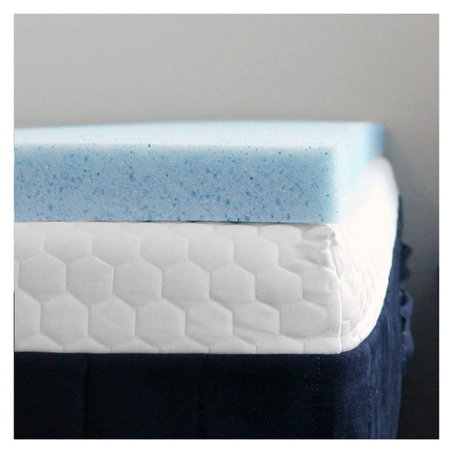 2 '' RV Gel Memory Foam Mattress Topper, Queen Short (60x75), Blue