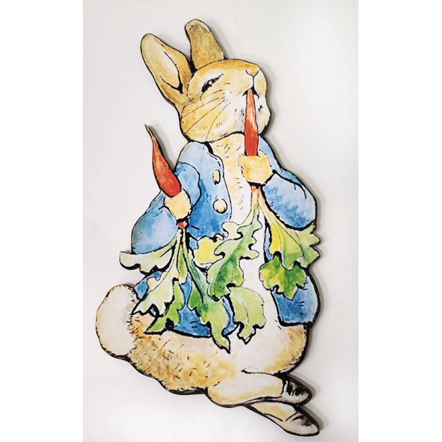 2 Rabbits eating a carrot Wood Cut Outs 3inch and 8 inch Solid Birch