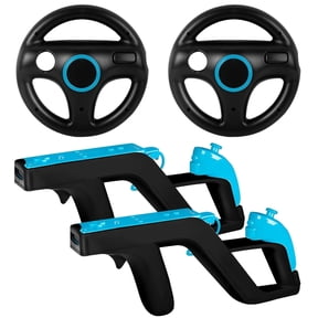 2 Racing wii Steering Wheels And 2 wii Zapper Gun controller Premium Accessories, Compatible With Nintendo Wii U Remote and Nunchuck Games(Black)