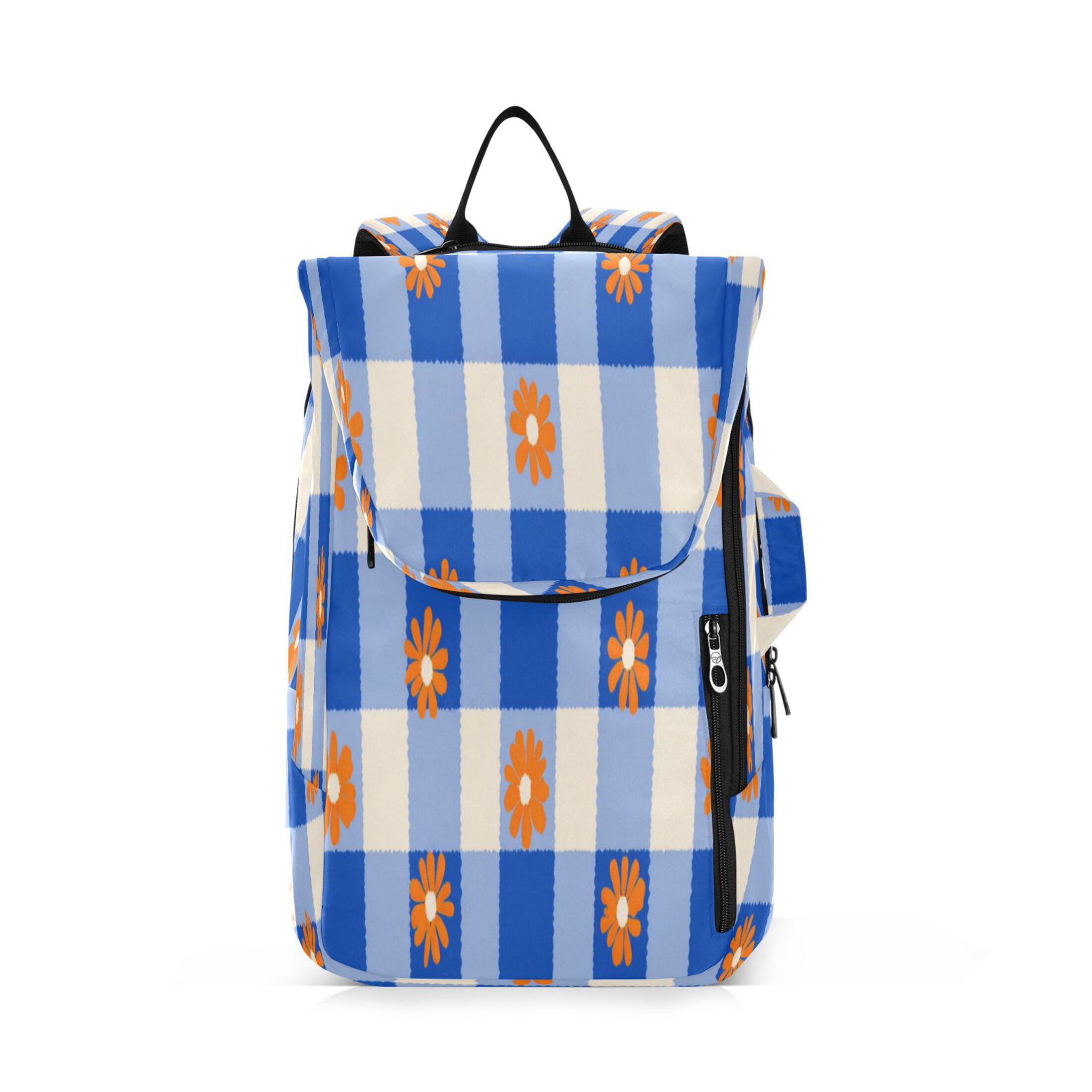 2 Racquet Holder Tennis Backpack Tennis Racket Covers Gym Bags Orange Flowers on Checkered Pattern