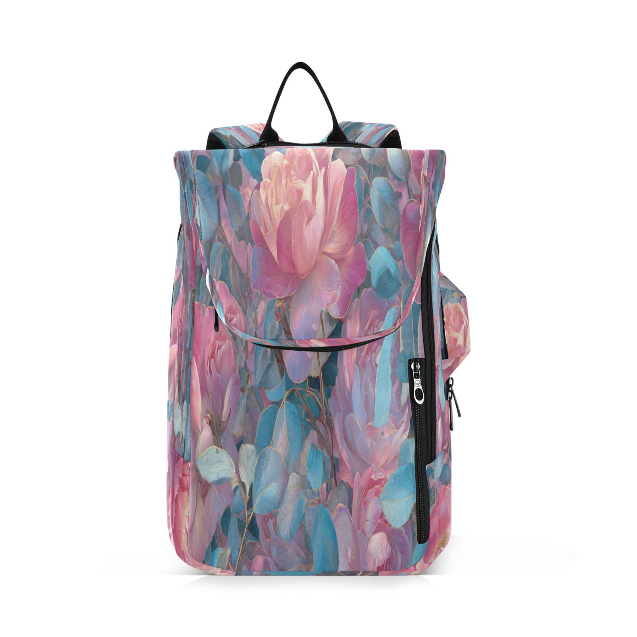 2 Racquet Holder Tennis Backpack Tennis Racket Covers Gym Bags Pink Roses and Blue Leaves