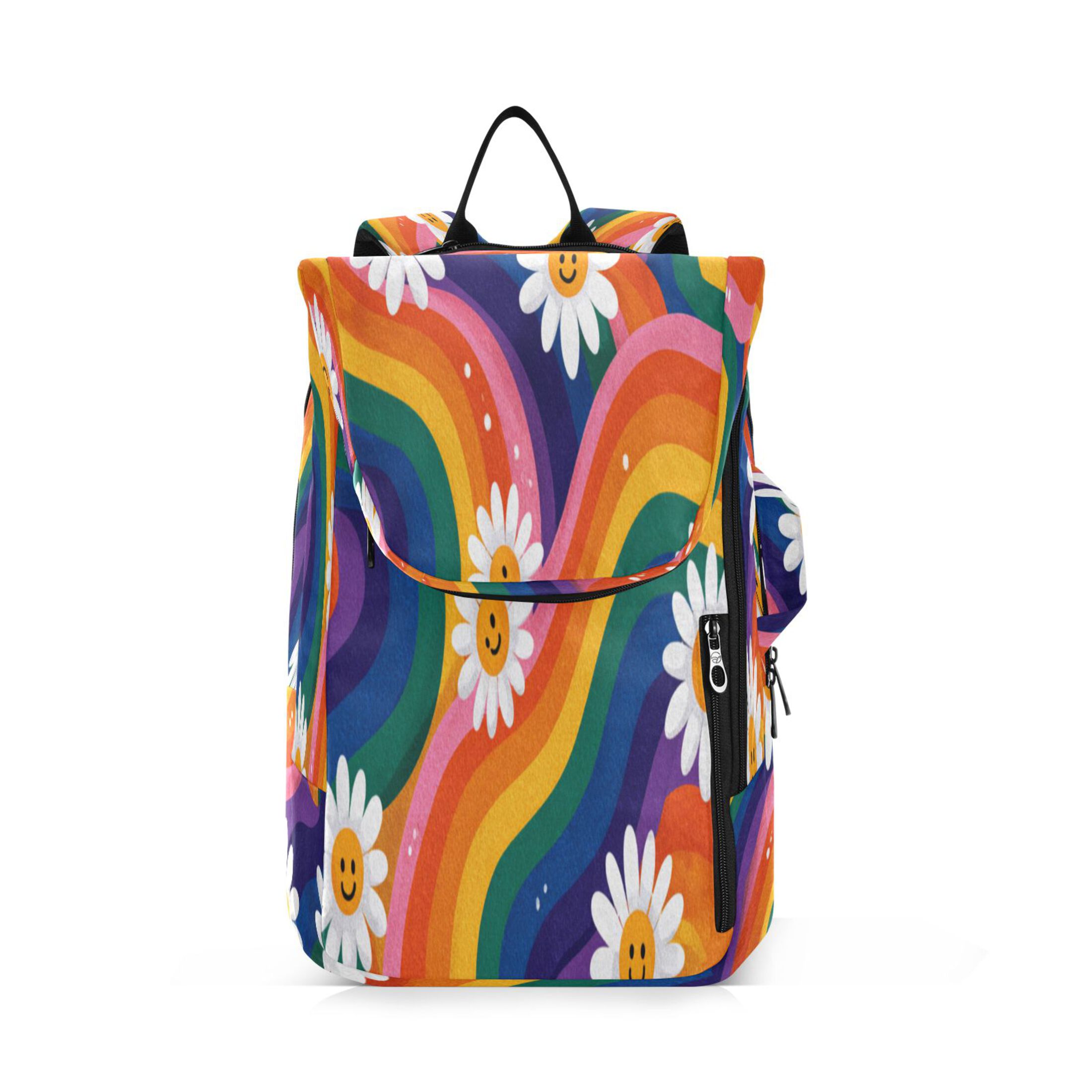 2 Racquet Holder Tennis Backpack Tennis Racket Covers Gym Bags Rainbow-colored Waves with Daisies