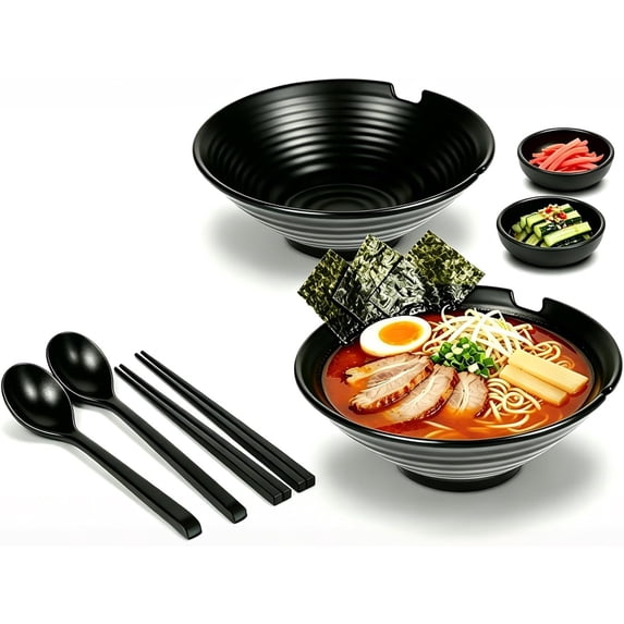 2 Ramen Bowl,8- Pho Bowl Set,Equipped with Chopsticks,Spoon Dipping ,Melamine Material,Large Size 37Oz,Suitable Noodles,Udon Noodles,Wonton,Miso Soup,Thai,Chinese,Korean,
