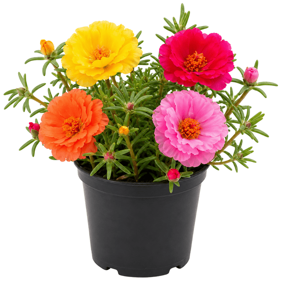 2 Random Moss Rose Plant Live in 4 Inch Pot, Portulaca Flower Plant for Garden Beds, Patio Containers and Outdoor Growing, 4-7 Inches