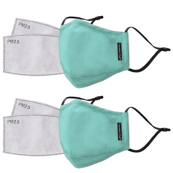 Travelers Club 2 Re-Usable/Washable Adult Fashion Masks with 4 Replacement Filters