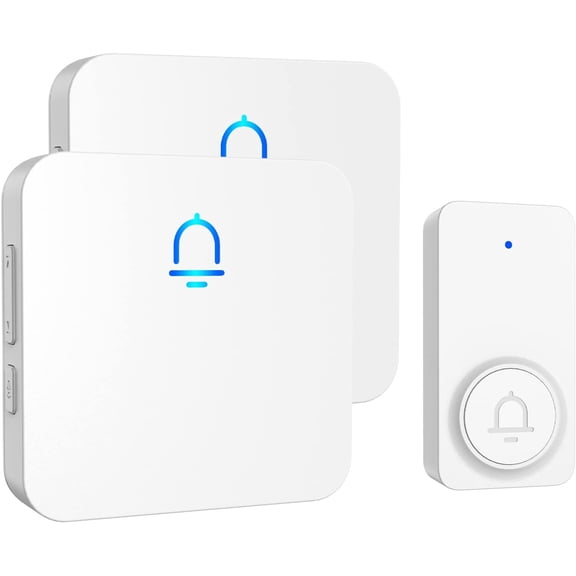 , 2 Receiver Wireless with 1000ft Range, Adjustable Volume, Waterproof Design, Hassle-Free Installation, 32 Melodies, White