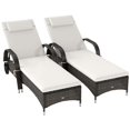 thumbnail image 1 of 2 Reclining Chaise Lounge Chairs with Cushion Pillow Headrest Armrests and Wheels Cream Outdoor Rolling Chairs, 1 of 7