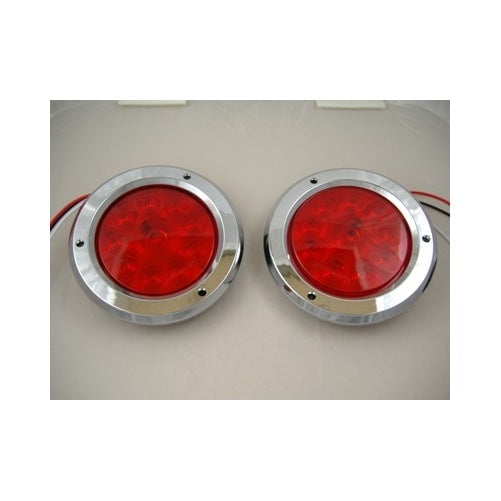 (2) Red 10 LED 4" Round Trailer Truck Stop Turn Brake Taillights / Chrome Bezel