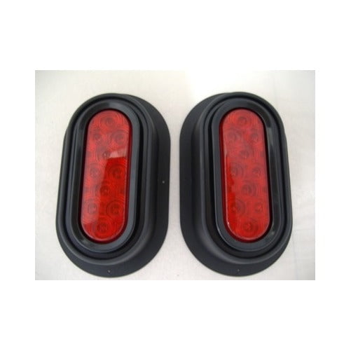(2) Red 10 LED 6" Oval Stop Turn Brake Tail Lights / Black Surface Mount Boxes