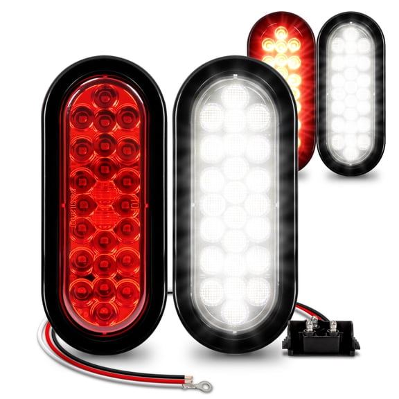 2 Red + 2 White 6" Oval 24 LED Trailer Tail Light Kit [DOT Certified] [Grommets & Plugs Included] [IP67 Waterproof] Stop Brake Turn Reverse Back Up Trailer Lights For RV Truck Jeep