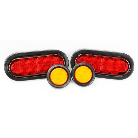 2 Red 6" Oval 10 LED Trailer Stop/Turn/Tail Light + 2 Amber 2" LED Marker Light