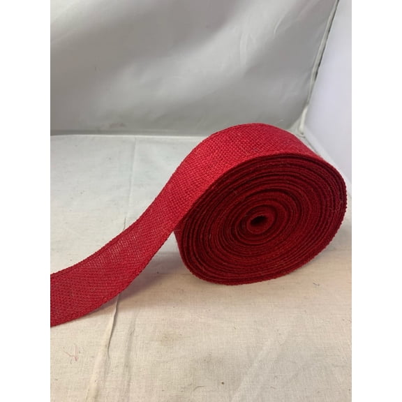 2 Red Burlap Ribbon 10 Yards Serged Made In Usa-,